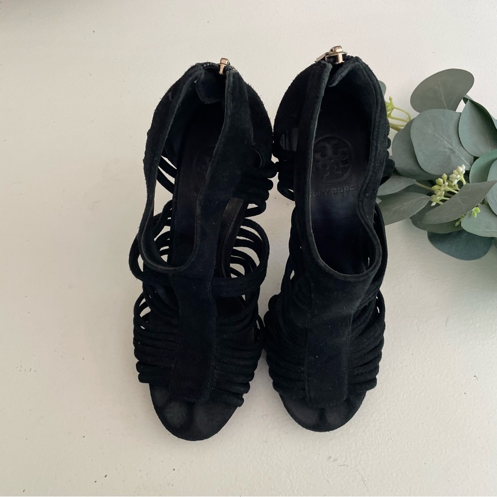 Tory Burch Sigourney Caged Suede Heels - Picture 2 of 12